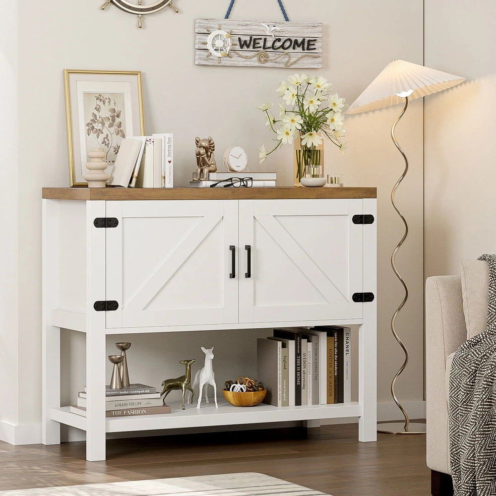 Homfa Small Buffet Cabinet, 35.4" Farmhouse Sideboard with Storage Shelf for Dining Room, White