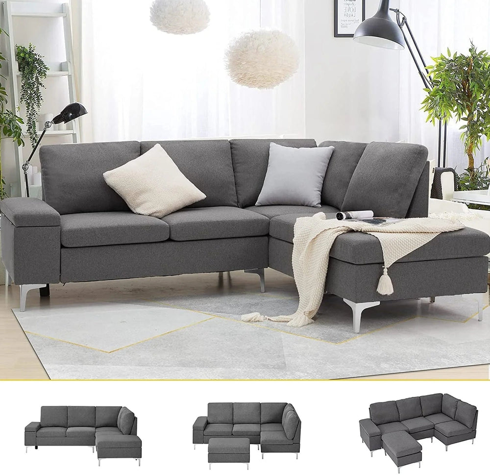 YODOLLA 85.5" Sectional Sofa with Armrest Storage, Right Facing Convertible Couch for Living Room, Gray